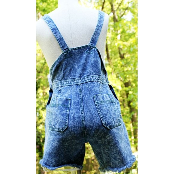 Vtg 80s Acid Wash Denim Cut-off Overalls Shorts sz 6/8 Pleated Front Distressed - Picture 5 of 9